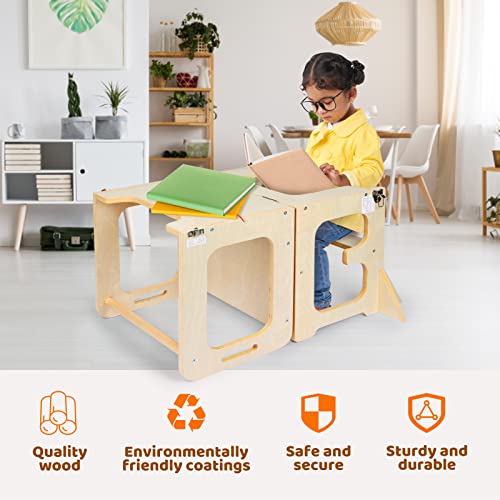 Asweets 4 in 1 Toddler Standing Tower for Leanring Kitchen Stool Helper with Chalkboard,Safer Than a Step Stool,Art Desk Anti-Slip Protection Ideal Helper for Little Kids in The Kitchen
