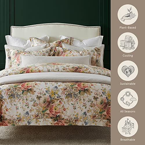 HiEnd Accents Floral Bedding Jardin Lyocell 3 Piece Super Queen Comforter Set, Cottage Garden Botanical Rose Print Bed Set, Women Girls Soft Silky Flower Comforter with Pillow Shams
