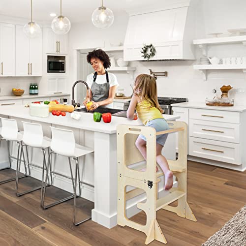Asweets 4 in 1 Toddler Standing Tower for Leanring Kitchen Stool Helper with Chalkboard,Safer Than a Step Stool,Art Desk Anti-Slip Protection Ideal Helper for Little Kids in The Kitchen