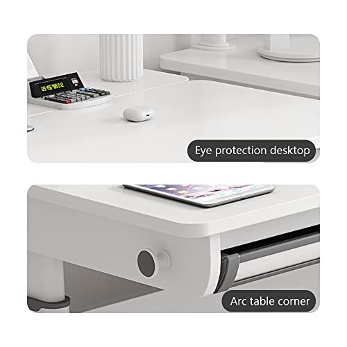 FCD Desk for Kids, Height Adjustable Wood Children Study Computer Desk with Large Shelf, Tiltable Desktop and Pull-Out Drawer