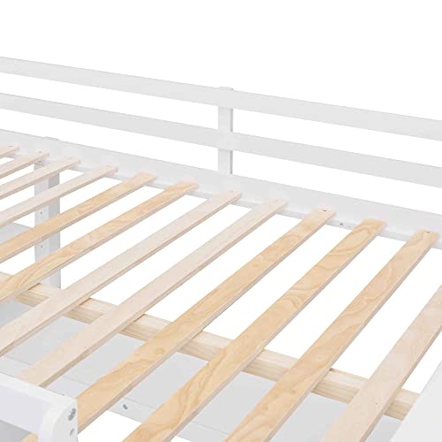 ATY Full Size Loft Bed with 6 Drawers and Desk, Wooden Bedframe w/Shelves, Ladder & Full-Length Guardrail, Save Space Design, for Kids, Teens, Adults, No Spring Required, White