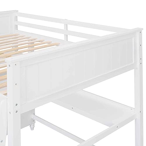 ATY Full Size Loft Bed with 6 Drawers and Desk, Wooden Bedframe w/Shelves, Ladder & Full-Length Guardrail, Save Space Design, for Kids, Teens, Adults, No Spring Required, White