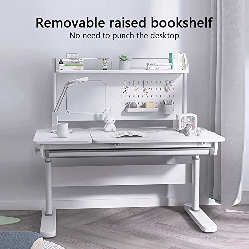 FCD Desk for Kids, Height Adjustable Wood Children Study Computer Desk with Large Shelf, Tiltable Desktop and Pull-Out Drawer