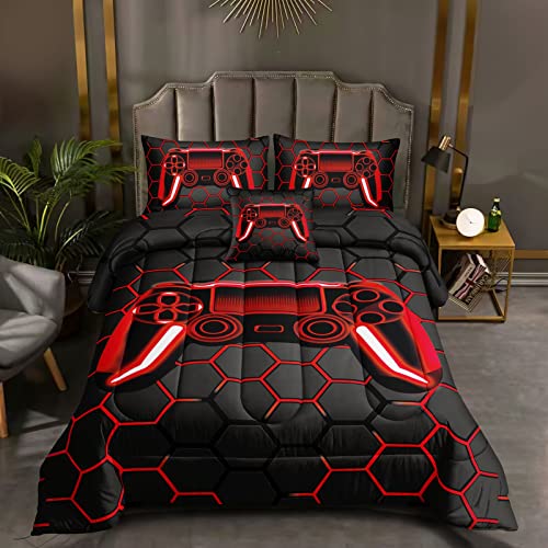 ROWADALO 6 Pieces Gaming Bedding Set for Boys Gamer Comforter Set Queen Size,Game Controller Comforter for Boys Kids Adult 3D Gamepad Microfiber Bedding 6 Pieces Bed in A Bag Sets H50023,Queen