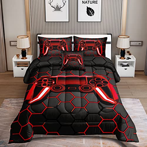 ROWADALO 6 Pieces Gaming Bedding Set for Boys Gamer Comforter Set Queen Size,Game Controller Comforter for Boys Kids Adult 3D Gamepad Microfiber Bedding 6 Pieces Bed in A Bag Sets H50023,Queen