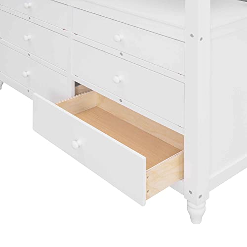 ATY Full Size Loft Bed with 6 Drawers and Desk, Wooden Bedframe w/Shelves, Ladder & Full-Length Guardrail, Save Space Design, for Kids, Teens, Adults, No Spring Required, White