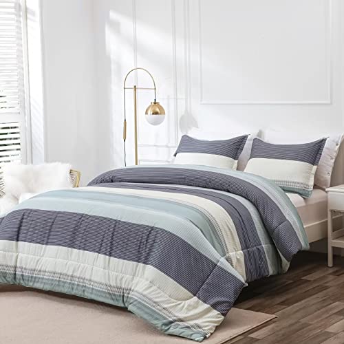 Anyfun Sage Green Twin Comforter Set, Patchwork Striped Comforters for College Boys, Washable & Brushed 2 Pieces Bedding Comforter for All Seasons (1 Twin Comforter & 1 Pillowcase)