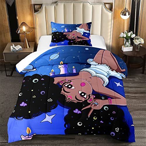 CAFCIOYG African American Black Girl Comforter Set Twin Comforter Set for Girls Kids Comforter Sets for Girls Girls Twin Bedding Blue,1 Comforter with 1 Pillowcase