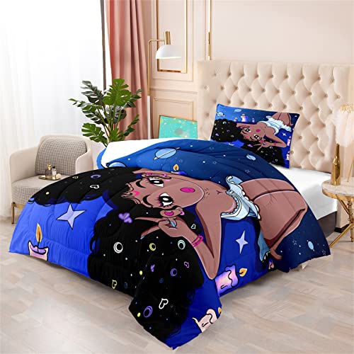 CAFCIOYG African American Black Girl Comforter Set Twin Comforter Set for Girls Kids Comforter Sets for Girls Girls Twin Bedding Blue,1 Comforter with 1 Pillowcase