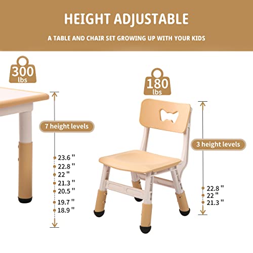 HAPPYMATY Kids Table and Chair Set 2-8 Year Old, Height Adjustable, Easy to Wipe Graffiti Table and Chairs for Toddlers/Children Reading, Drawing, Eating, Studying, Parent-Child Interaction