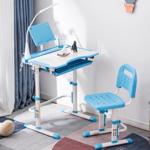 BELANITAS Kids Desk and Chair Set with 40 Degree Tiltable Desktop Adjustable Height School Desk,Kid Study Desk and Chair Set w/Drawer,Blue