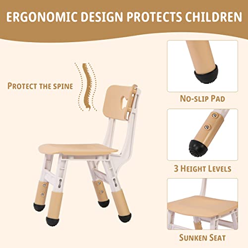 HAPPYMATY Kids Table and Chair Set 2-8 Year Old, Height Adjustable, Easy to Wipe Graffiti Table and Chairs for Toddlers/Children Reading, Drawing, Eating, Studying, Parent-Child Interaction