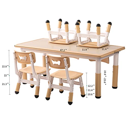 HAPPYMATY Kids Table and Chair Set 2-8 Year Old, Height Adjustable, Easy to Wipe Graffiti Table and Chairs for Toddlers/Children Reading, Drawing, Eating, Studying, Parent-Child Interaction