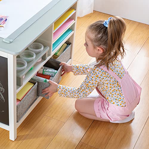 MARTHA STEWART Kids' Jr. Art Center with Stools and Bins - Creamy White: Storage Bins, Paper Roller, and Paint Cups, Toddlers Work Station - Children's Wooden Learning Furniture