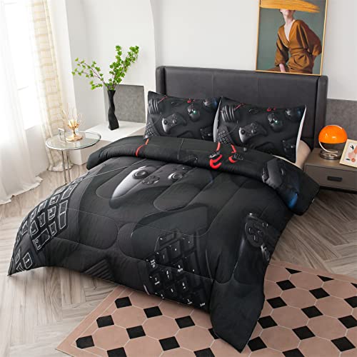 YHXSLY Gamer Comforter Set for Boys Teen Kids Full Size Gaming Comforter Soft Microfiber Gampad Quilt and Pillowcase Video Game Bedding Sets Room Decor (Color 1,Full)