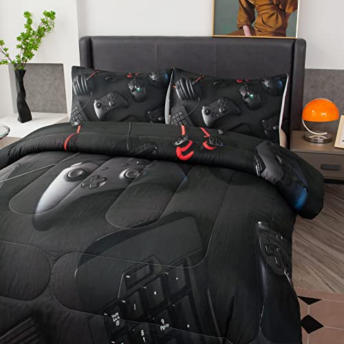 YHXSLY Gamer Comforter Set for Boys Teen Kids Full Size Gaming Comforter Soft Microfiber Gampad Quilt and Pillowcase Video Game Bedding Sets Room Decor (Color 1,Full)