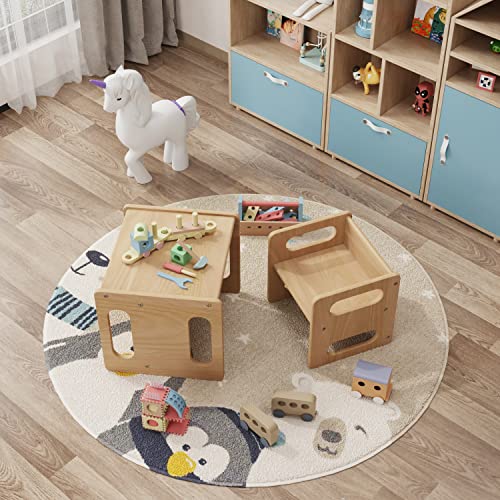 ERUGI Montessori Weaning Table and Chair,Real Hardwood, Desk for Toddler Reading,Snack Time,Playroom,Activity Cube,Step Stool,1-3 Year Old Kids Montessori Furniture