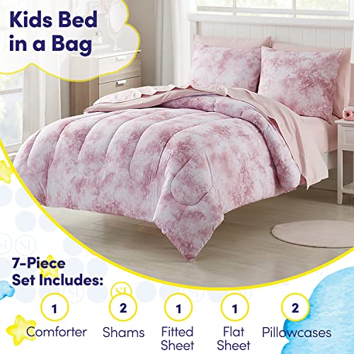 Kids Bedding Set Bed in a Bag for Boys and Girls Toddlers Printed Sheet Set and Comforter , Full, Waterbury Marble