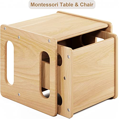 ERUGI Montessori Weaning Table and Chair,Real Hardwood, Desk for Toddler Reading,Snack Time,Playroom,Activity Cube,Step Stool,1-3 Year Old Kids Montessori Furniture