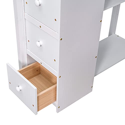 MERITLINE Twin Size Loft Bed with Desk and Stairs,Wooden Twin Loft Bed with Storage Drawers and Shelves, Kids Loft Bed Twin for Girls Boys Bedroom, Dorm(Twin,White)