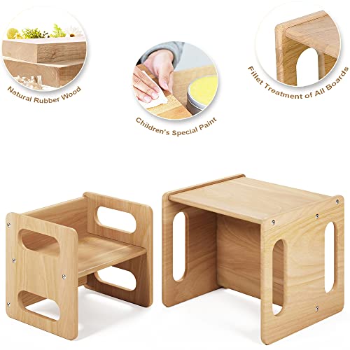 ERUGI Montessori Weaning Table and Chair,Real Hardwood, Desk for Toddler Reading,Snack Time,Playroom,Activity Cube,Step Stool,1-3 Year Old Kids Montessori Furniture