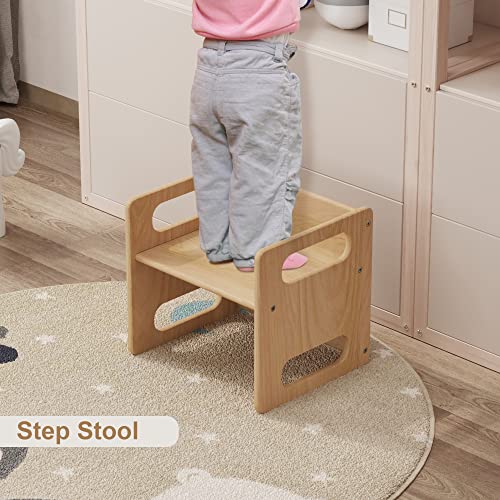 ERUGI Montessori Weaning Table and Chair,Real Hardwood, Desk for Toddler Reading,Snack Time,Playroom,Activity Cube,Step Stool,1-3 Year Old Kids Montessori Furniture