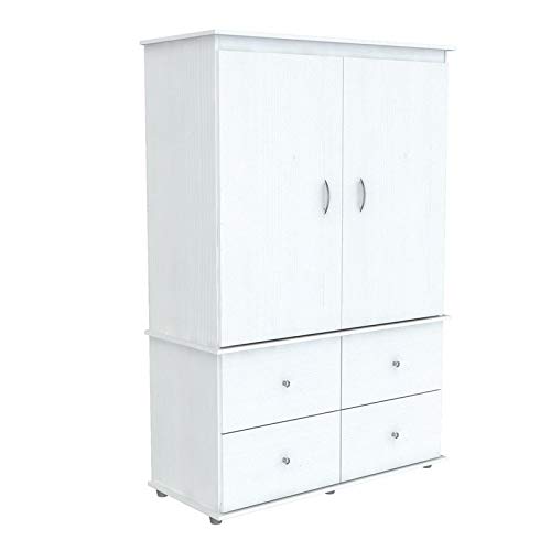 Inval Laminate AV Video Combo Bedroom Cabinet, Washed Oak Armoire, White