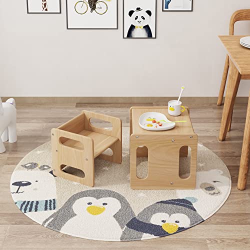 ERUGI Montessori Weaning Table and Chair,Real Hardwood, Desk for Toddler Reading,Snack Time,Playroom,Activity Cube,Step Stool,1-3 Year Old Kids Montessori Furniture
