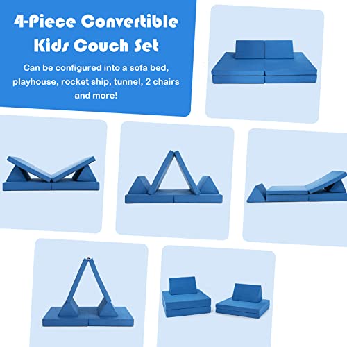 Costzon Convertible Kids Couch, 6-Piece Modular Sofa Playset / 2 Chair for Boy Girl w/Folding Mats & 2 Triangular Pillows, Washable Cover, Toddler to Teen Bedroom Playroom Furniture Activity Center