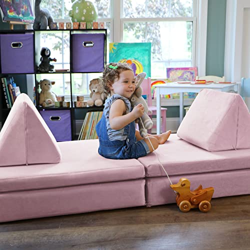CRITTER SITTERS Kids Lil Lounger | Play Couch | Modular Sofa | Fort Building, Open Ended Play | Sturdy Foam | Washable Covers | | Flexible Seating for Playroom, Lionfish Pink (CSLILLOUNGER-NVY)