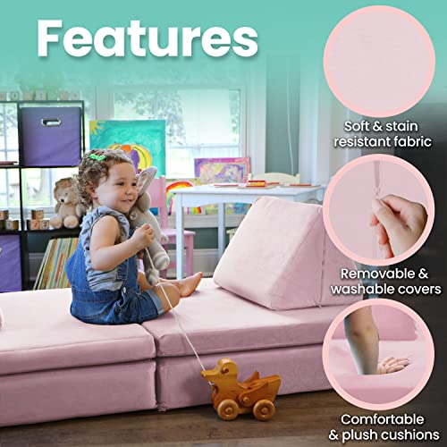 CRITTER SITTERS Kids Lil Lounger | Play Couch | Modular Sofa | Fort Building, Open Ended Play | Sturdy Foam | Washable Covers | | Flexible Seating for Playroom, Lionfish Pink (CSLILLOUNGER-NVY)