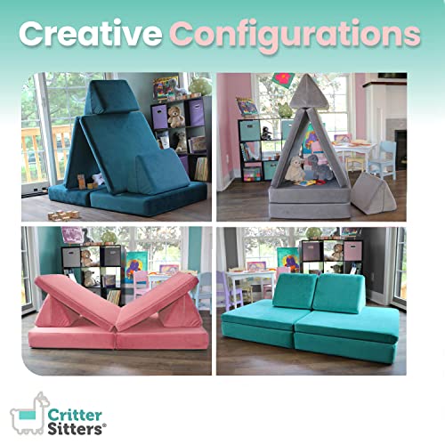 CRITTER SITTERS Kids Lil Lounger | Play Couch | Modular Sofa | Fort Building, Open Ended Play | Sturdy Foam | Washable Covers | | Flexible Seating for Playroom, Lionfish Pink (CSLILLOUNGER-NVY)