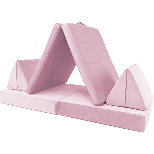CRITTER SITTERS Kids Lil Lounger | Play Couch | Modular Sofa | Fort Building, Open Ended Play | Sturdy Foam | Washable Covers | | Flexible Seating for Playroom, Lionfish Pink (CSLILLOUNGER-NVY)