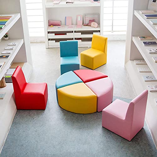 Kinsuite Kids Sofa Seating Set Convert to Table and 4 Chairs Colorful Stools for Toddlers Soft Foam Play 8 PCs Set for Classroom
