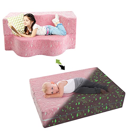MeMoreCool Kids Couch for Playroom, Toddler Couch Fold Out, Glow in The Dark Toddler Sofa, Unicorn Toddler Sofa for Girls and Boys, Kids Chair for Bedroom Lounge, Kids Couch and Sofa