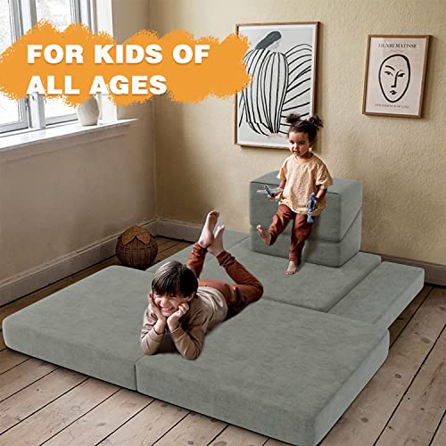 Go Beyond 6-Piece Kids Couch and Toddler Couch, Kids Floor Sofa, Floor Couch for Babies Playroom Bedroom, Modular Foam Play Couch Indoor Outdoor with Washable Covers (Gray Large)