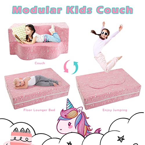 MeMoreCool Kids Couch for Playroom, Toddler Couch Fold Out, Glow in The Dark Toddler Sofa, Unicorn Toddler Sofa for Girls and Boys, Kids Chair for Bedroom Lounge, Kids Couch and Sofa