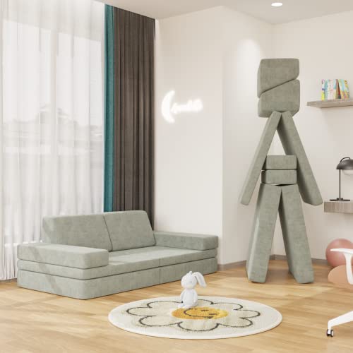 Go Beyond 6-Piece Kids Couch and Toddler Couch, Kids Floor Sofa, Floor Couch for Babies Playroom Bedroom, Modular Foam Play Couch Indoor Outdoor with Washable Covers (Gray Large)