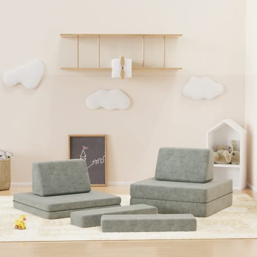 Go Beyond 6-Piece Kids Couch and Toddler Couch, Kids Floor Sofa, Floor Couch for Babies Playroom Bedroom, Modular Foam Play Couch Indoor Outdoor with Washable Covers (Gray Large)
