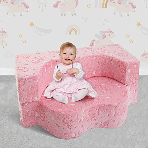 MeMoreCool Kids Couch for Playroom, Toddler Couch Fold Out, Glow in The Dark Toddler Sofa, Unicorn Toddler Sofa for Girls and Boys, Kids Chair for Bedroom Lounge, Kids Couch and Sofa