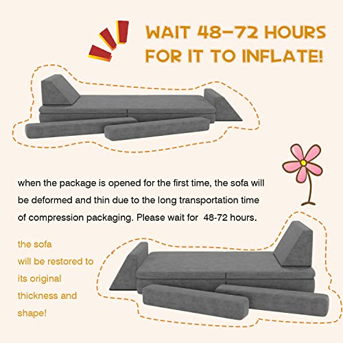 Go Beyond 6-Piece Kids Couch and Toddler Couch, Kids Floor Sofa, Floor Couch for Babies Playroom Bedroom, Modular Foam Play Couch Indoor Outdoor with Washable Covers (Gray Large)