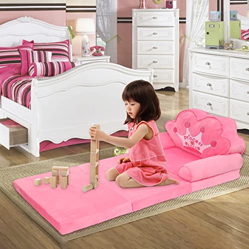 harhoers Kids Couch Fold Out,Foldable Kids Sofa Toddler for Bedroom,Toddler Couch Bed for Girl Princess Chair for Toddlers 1-3| Comfy Kids Couch for Kids Age 1-3 (Pink) (Pink)