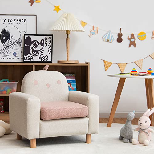 Costzon Kids Sofa, Toddler Chair w/Solid Wood Frame, Thick Cushion, Child Armchair for Play Room, Nursery, Kindergarten, Kids Room, Gift for 2-8 Years Old Boys & Girls, Toddler Couch (Chick)