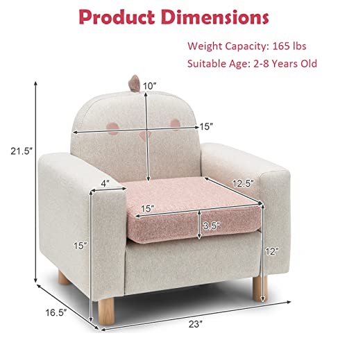 Costzon Kids Sofa, Toddler Chair w/Solid Wood Frame, Thick Cushion, Child Armchair for Play Room, Nursery, Kindergarten, Kids Room, Gift for 2-8 Years Old Boys & Girls, Toddler Couch (Chick)