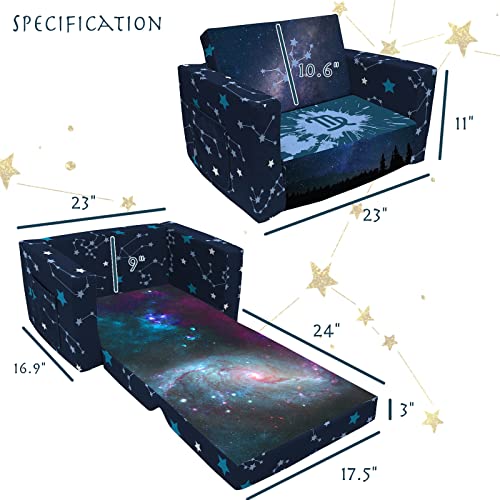 fond + found Kids Sofa, Constellation Zodiac Sign Toddler Couch 2-in-1 Convertible Sofa to Lounger, Starry Sky Flip Open Couch & Sleeper, Toddler Chair Kids Couch for Kids Girls Boys