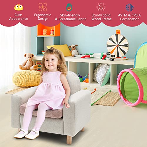 Costzon Kids Sofa, Toddler Chair w/Solid Wood Frame, Thick Cushion, Child Armchair for Play Room, Nursery, Kindergarten, Kids Room, Gift for 2-8 Years Old Boys & Girls, Toddler Couch (Chick)