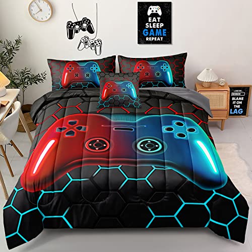 Z.Jian HOME 5 Pieces Gaming Bedding Set Twin Size for Boys Gamer Comforter Set for Boys Girls Kids Teens 5 Piece Bed in A Bag Video Game Bedding for Gamer Room Decorative Twin49
