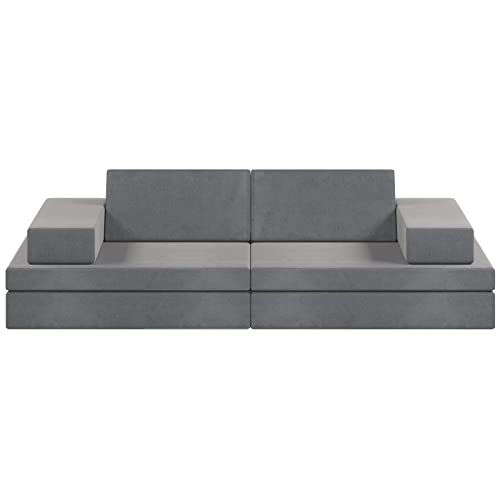 linor Kids Couch, Modular Designed Baby Couch for Kids/Foldable Loveseat &Fold Out Ottoman, Lounger, with Washable and Durable Covers (Charcoal)