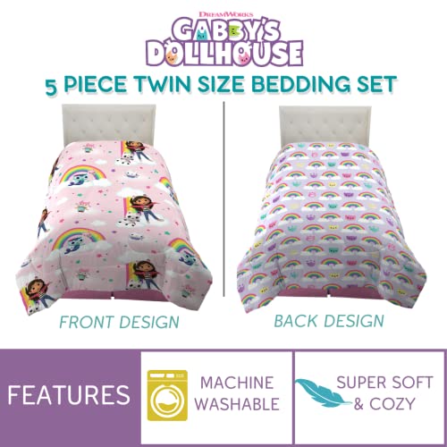 Franco Gabby's Dollhouse Kids Bedding Super Soft Comforter and Sheet Set with Sham, 5 Piece Twin Size, (Official Licensed Product)