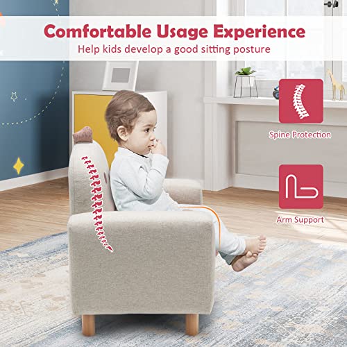 Costzon Kids Sofa, Toddler Chair w/Solid Wood Frame, Thick Cushion, Child Armchair for Play Room, Nursery, Kindergarten, Kids Room, Gift for 2-8 Years Old Boys & Girls, Toddler Couch (Chick)